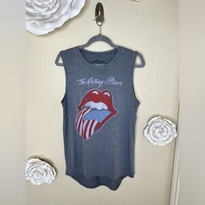NTM: The Rolling Stones Red, White & Blue Lips Graphic Gray Muscle Tank Top Sz L